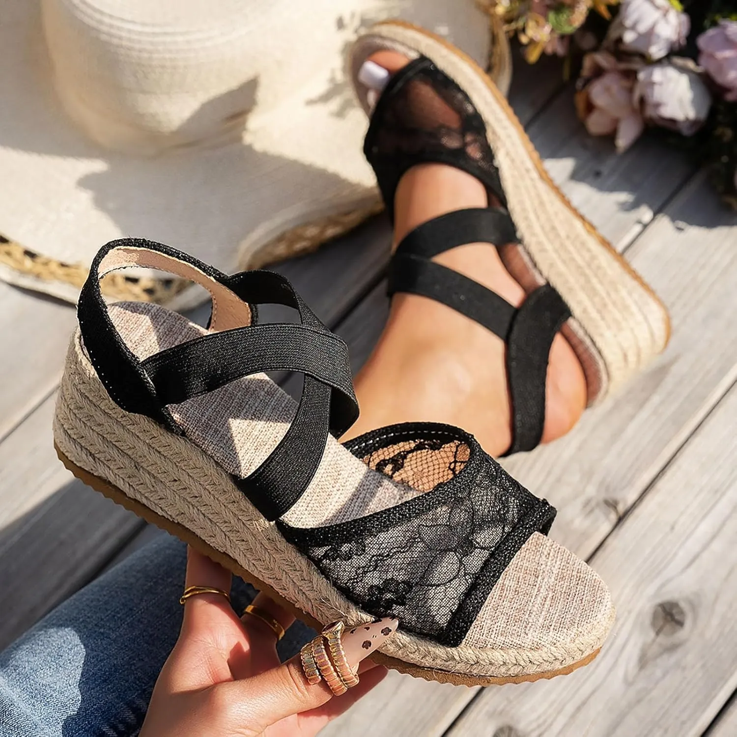 Eduavar Womens Sandals Comfortable, Sandals Women Dressy Summer Espadrille Platform Sandals Slip On Wedge Sandals Shoes