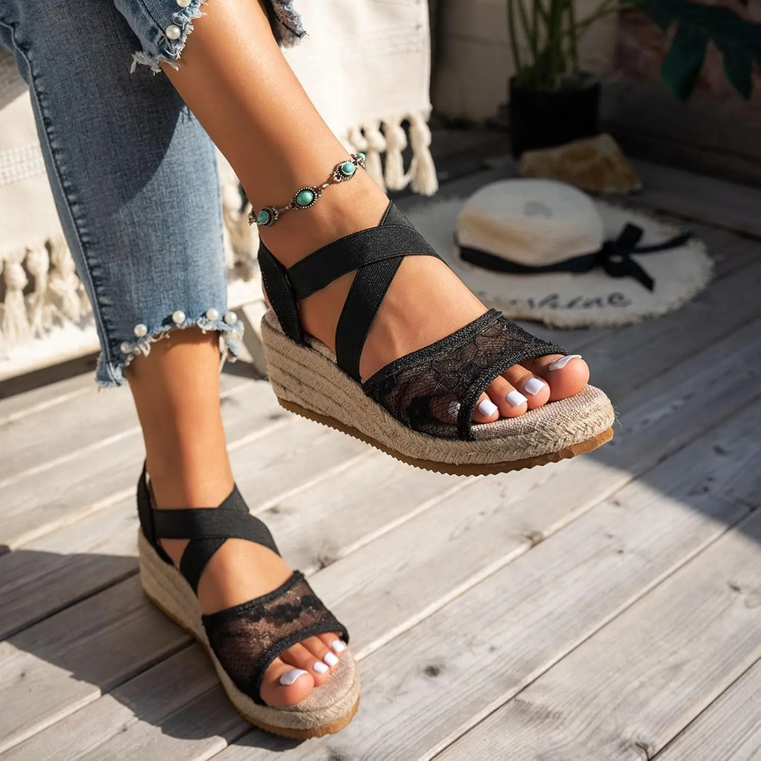 Eduavar Womens Sandals Comfortable, Sandals Women Dressy Summer Espadrille Platform Sandals Slip On Wedge Sandals Shoes