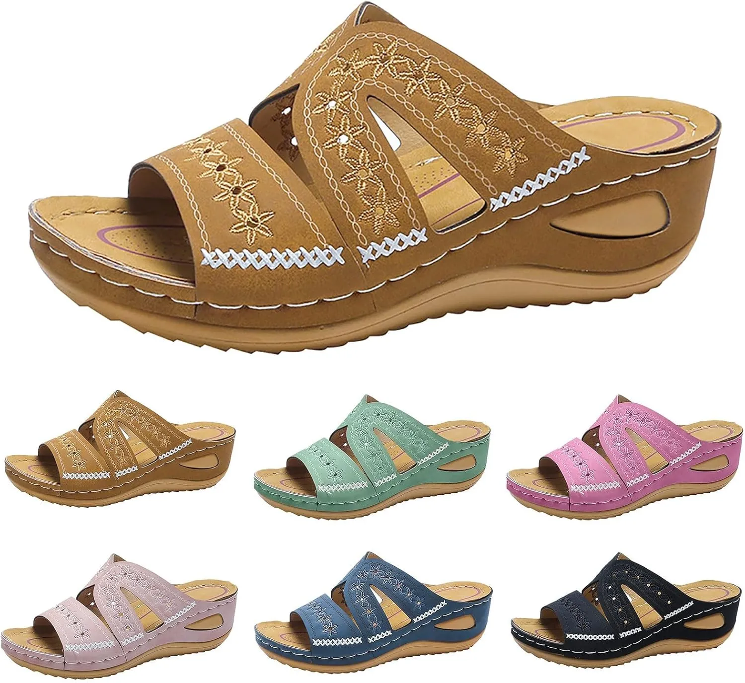 Eduavar Womens Sandals Comfortable, Sandals Women Fashion Slip On Sandals Comfortable Peep Toe Sandals Summer Walking Shoes