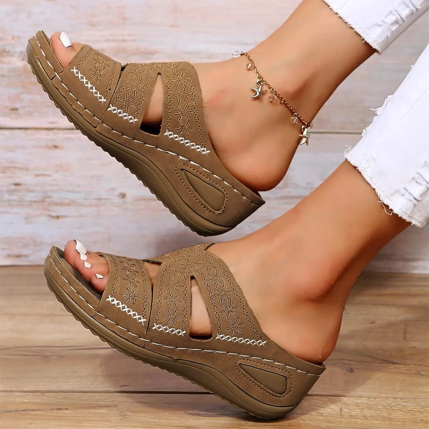 Eduavar Womens Sandals Comfortable, Sandals Women Fashion Slip On Sandals Comfortable Peep Toe Sandals Summer Walking Shoes
