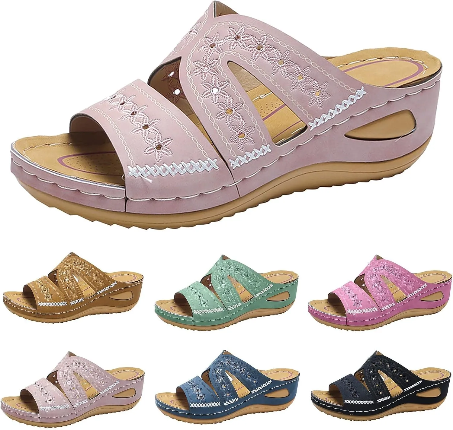 Eduavar Womens Sandals Comfortable, Sandals Women Fashion Slip On Sandals Comfortable Peep Toe Sandals Summer Walking Shoes