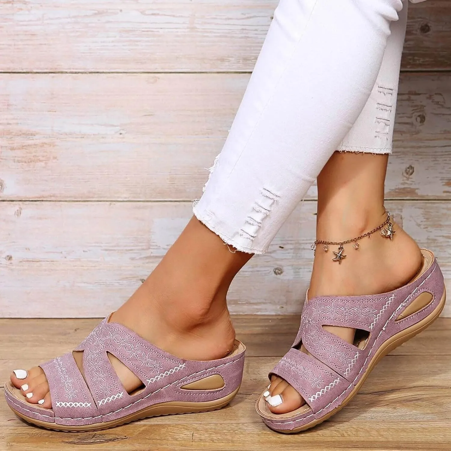 Eduavar Womens Sandals Comfortable, Sandals Women Fashion Slip On Sandals Comfortable Peep Toe Sandals Summer Walking Shoes
