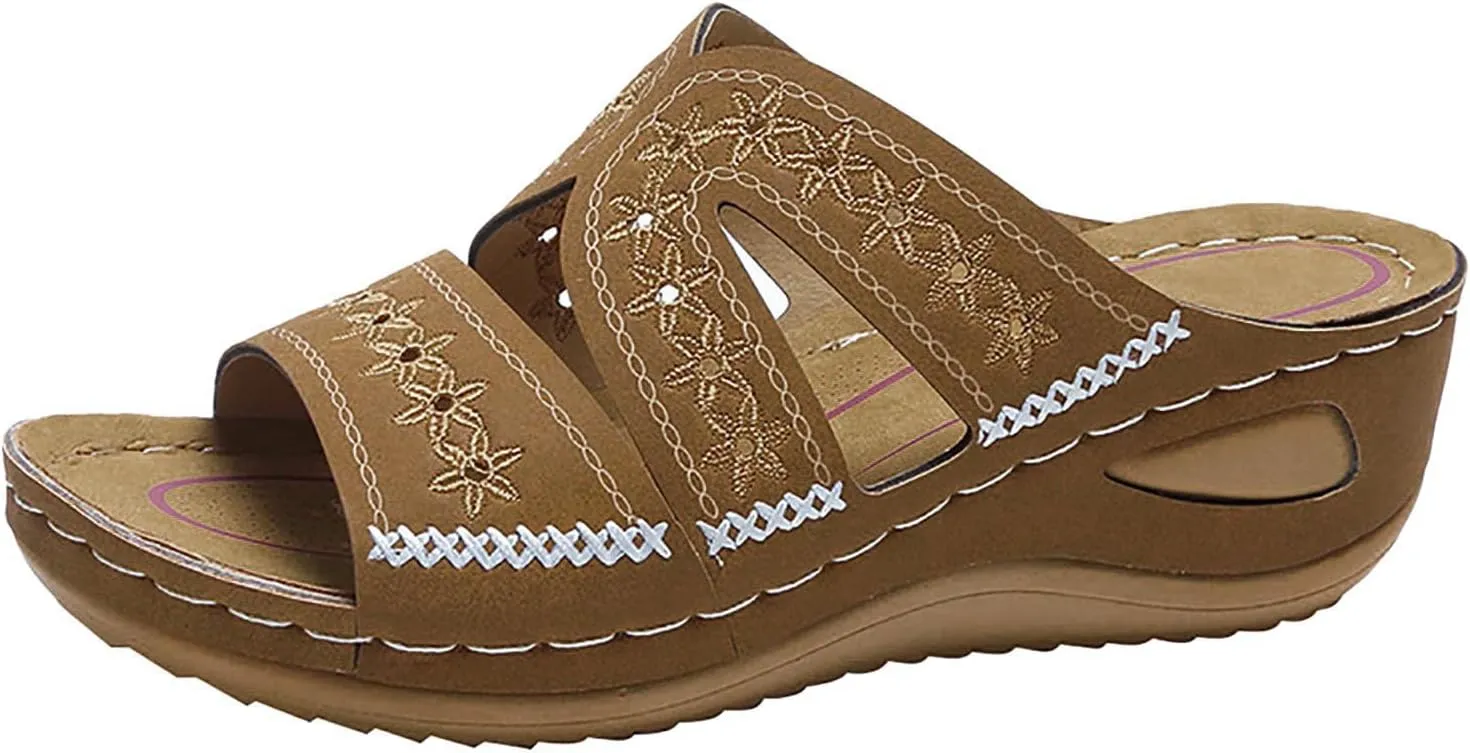 Eduavar Womens Sandals Comfortable, Sandals Women Fashion Slip On Sandals Comfortable Peep Toe Sandals Summer Walking Shoes