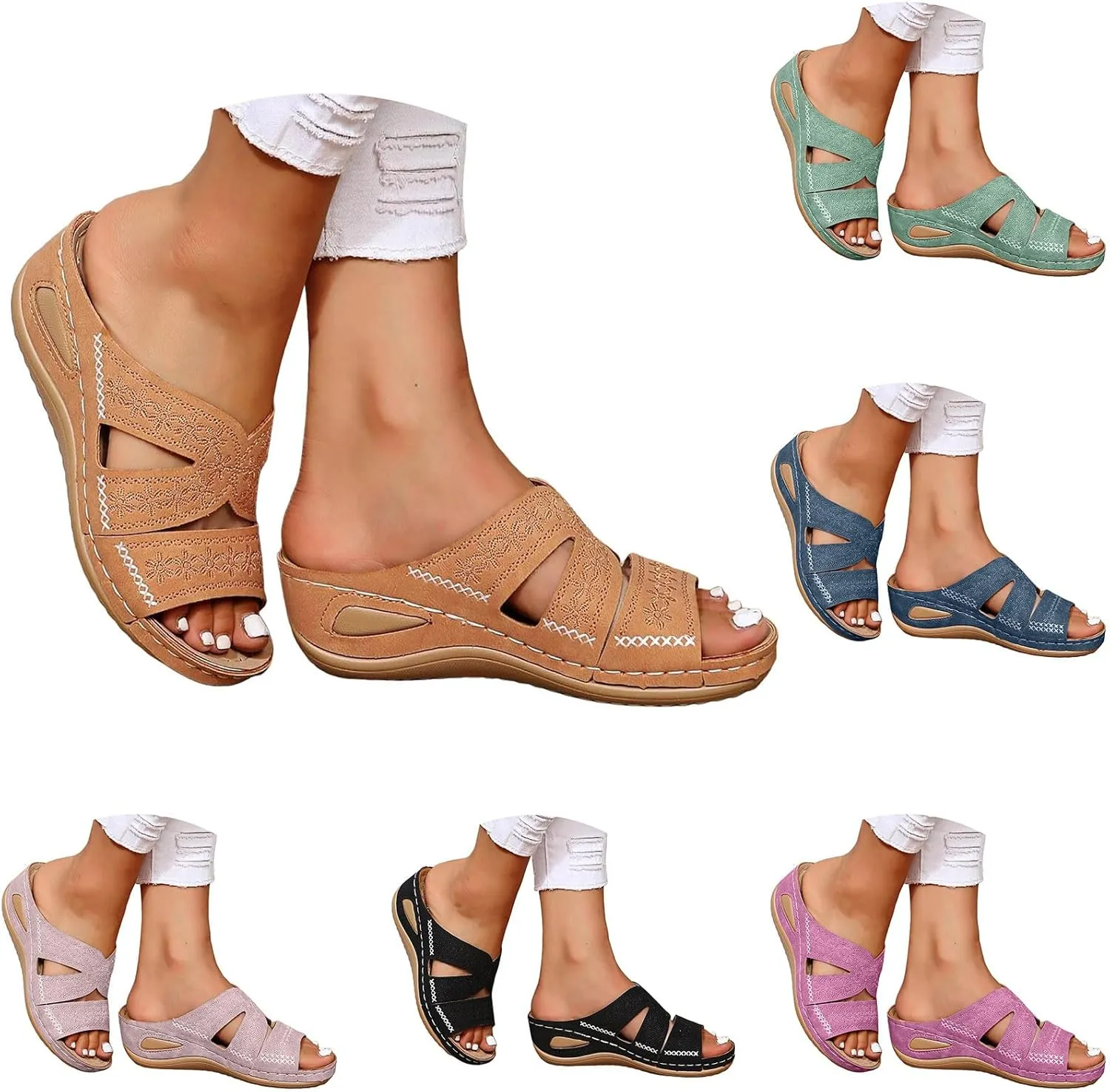 Eduavar Womens Sandals Comfortable, Sandals Women Fashion Slip On Sandals Comfortable Peep Toe Sandals Summer Walking Shoes