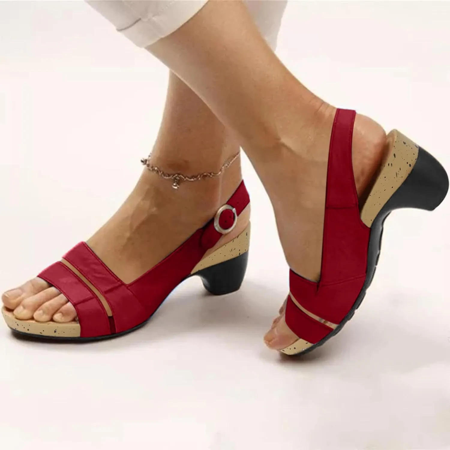Eduavar Womens Sandals Comfortable, Sandals Women Orthopedic Sandals Dressy Open Toe Low Heel Sandals with Ankle Strap
