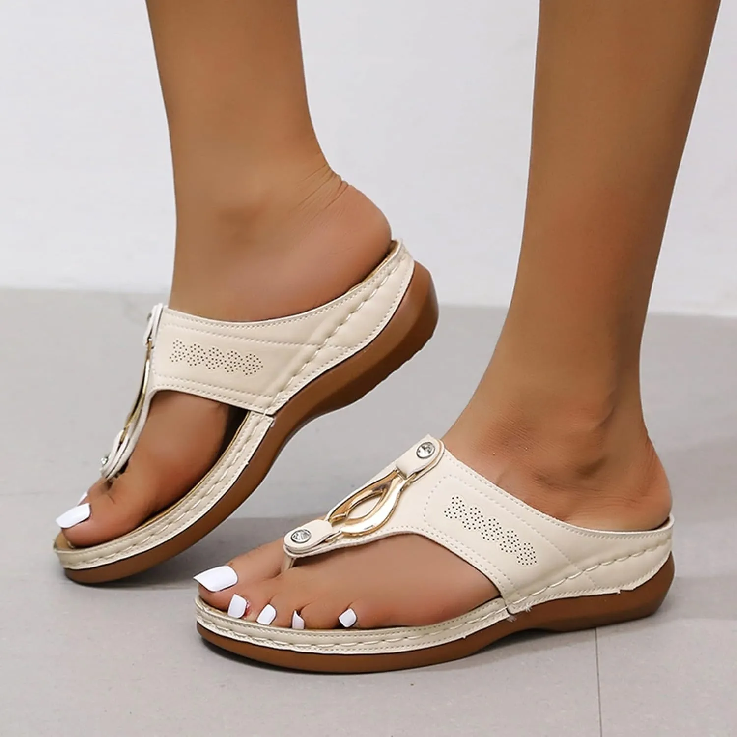 Eduavar Womens Sandals Orthotic Dressy Vintage Flip Flops Lightweight Summer Slip On Thong with Arch Support Walking Slippers
