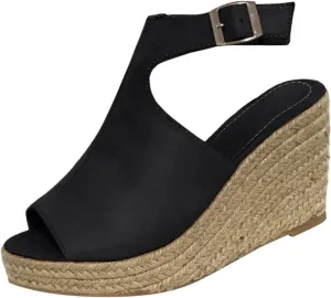 Eduavar Womens Sandals Summer Fashion Dressy Wedge Sandals Comfortable Open Toe Buckle Ankle Strap Platform Casual Shoes