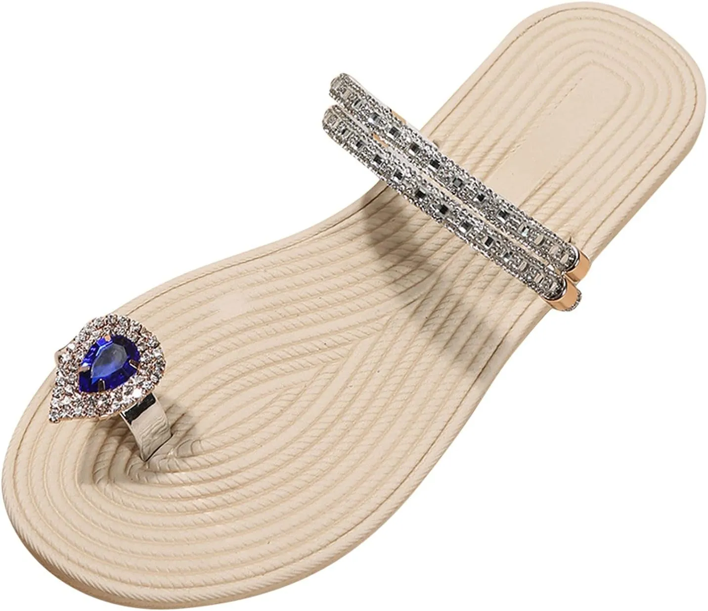 Eduavar Womens Wedge Sandals, Sandals for Women Dressy Rhinestone Flat Sandals Comfortable Ring Toe Slippers