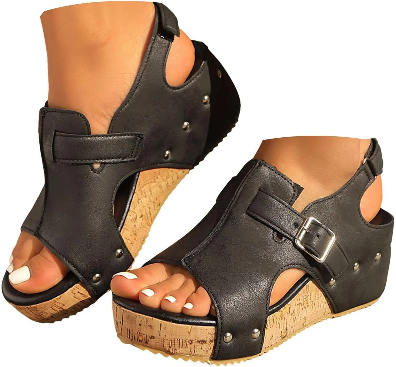 Eduavar Womens Wedge Sandals, Sandals Women Dressy Summer Sandals Open Toe Wedge Platform Sandals with Back Strap