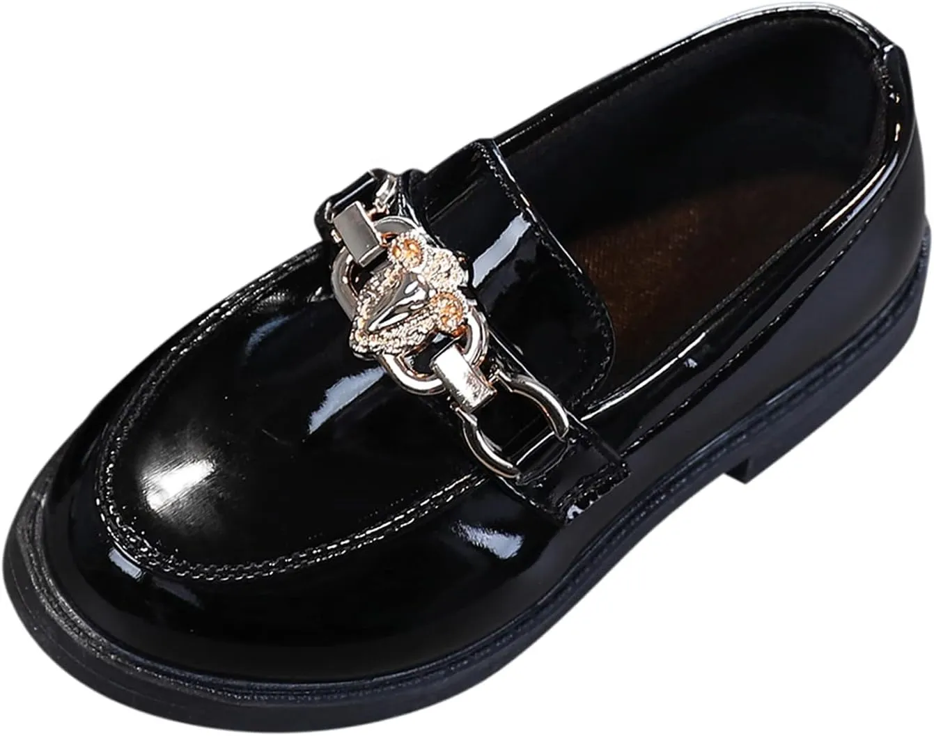 EnJoCho Tennis Shoes for Toddler Girls Slip On Leather Shoes Loafer Rhinestone Decoration Flats School Dress Shoes (Black, 28)