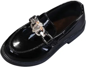 EnJoCho Tennis Shoes for Toddler Girls Slip On Leather Shoes Loafer Rhinestone Decoration Flats School Dress Shoes (Black, 31)