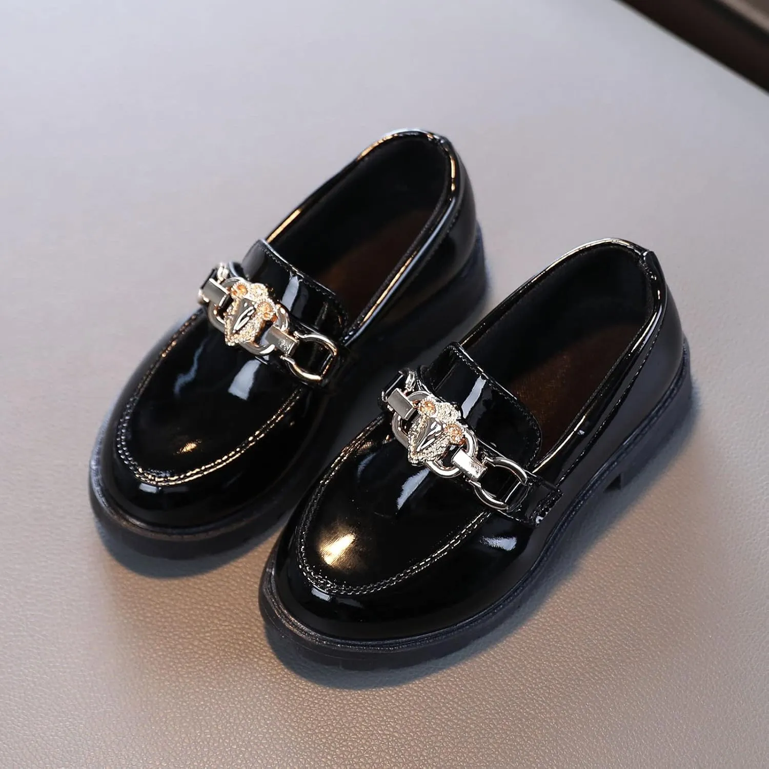 EnJoCho Tennis Shoes for Toddler Girls Slip On Leather Shoes Loafer Rhinestone Decoration Flats School Dress Shoes