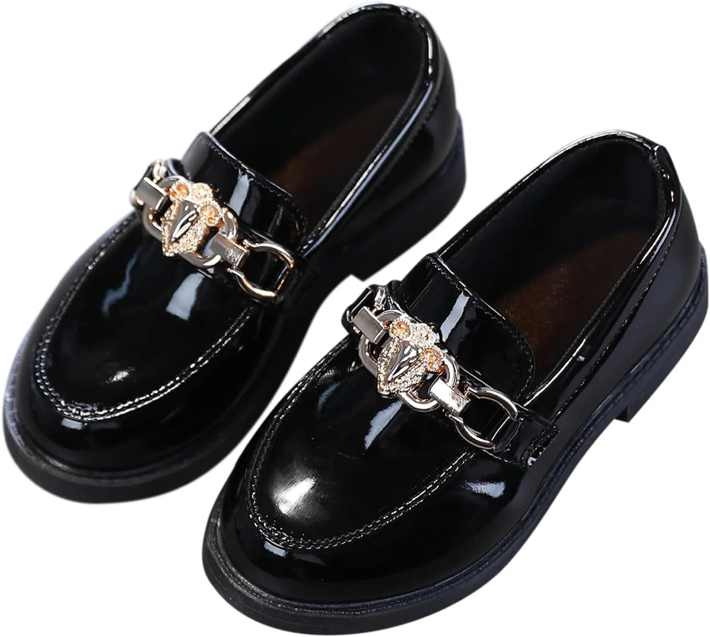 EnJoCho Tennis Shoes for Toddler Girls Slip On Leather Shoes Loafer Rhinestone Decoration Flats School Dress Shoes