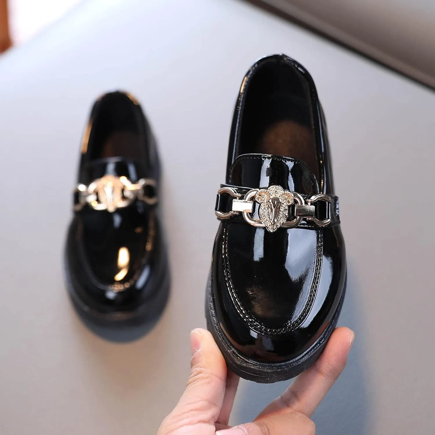 EnJoCho Tennis Shoes for Toddler Girls Slip On Leather Shoes Loafer Rhinestone Decoration Flats School Dress Shoes