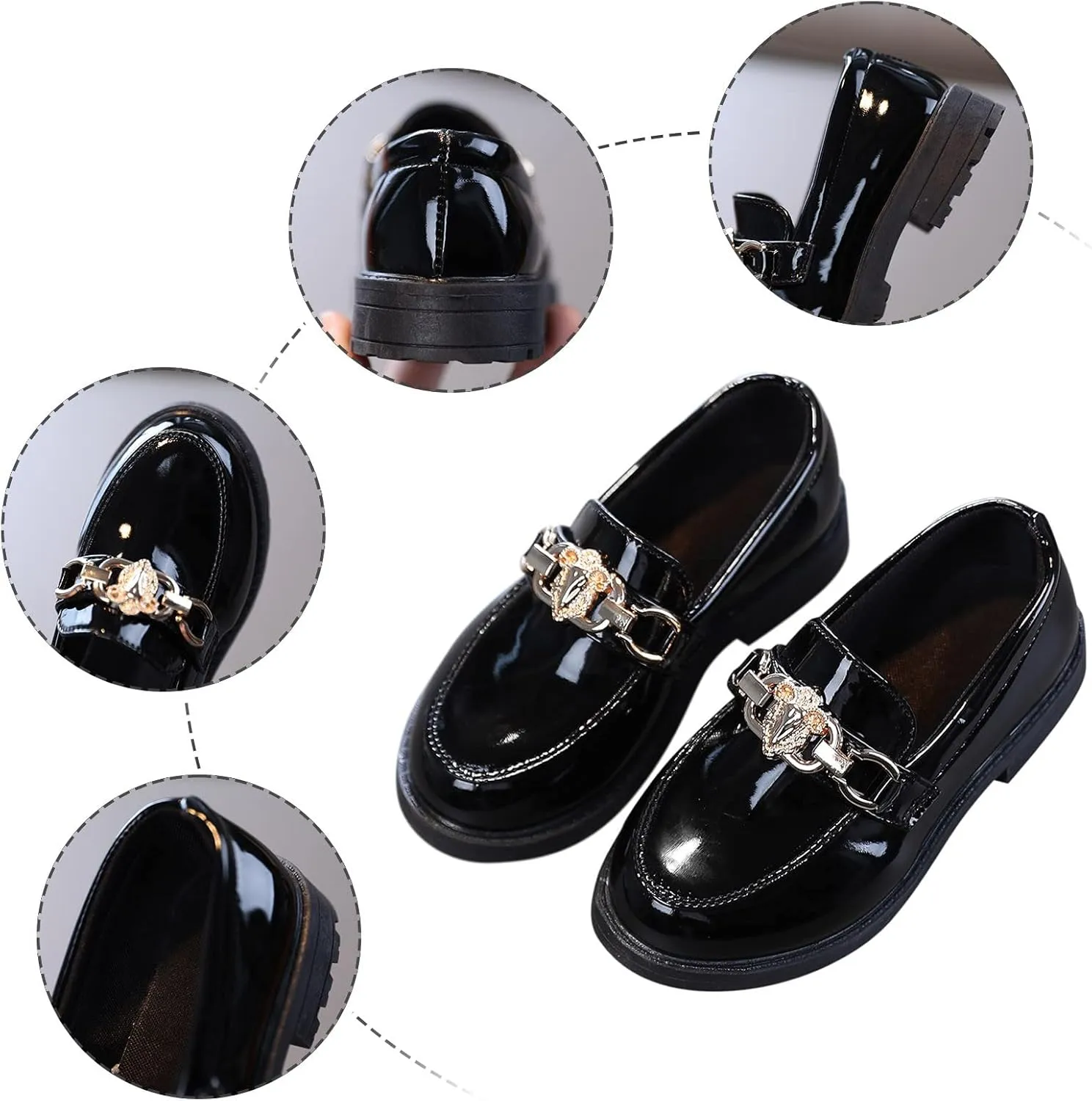 EnJoCho Tennis Shoes for Toddler Girls Slip On Leather Shoes Loafer Rhinestone Decoration Flats School Dress Shoes
