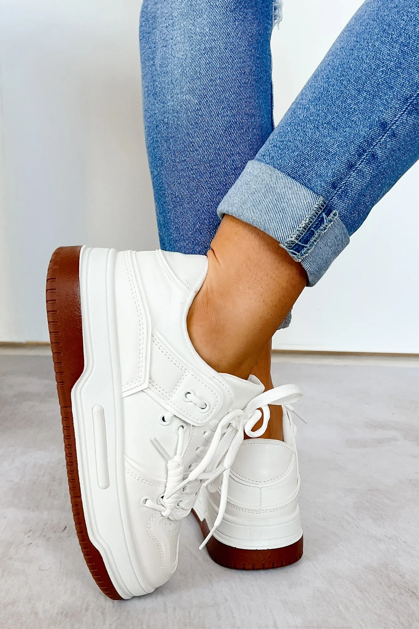 Fast Track Fashion Lace Up Platform Sneakers (White)