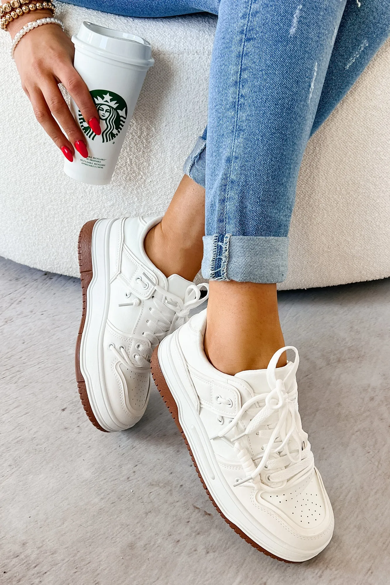 Fast Track Fashion Lace Up Platform Sneakers (White)