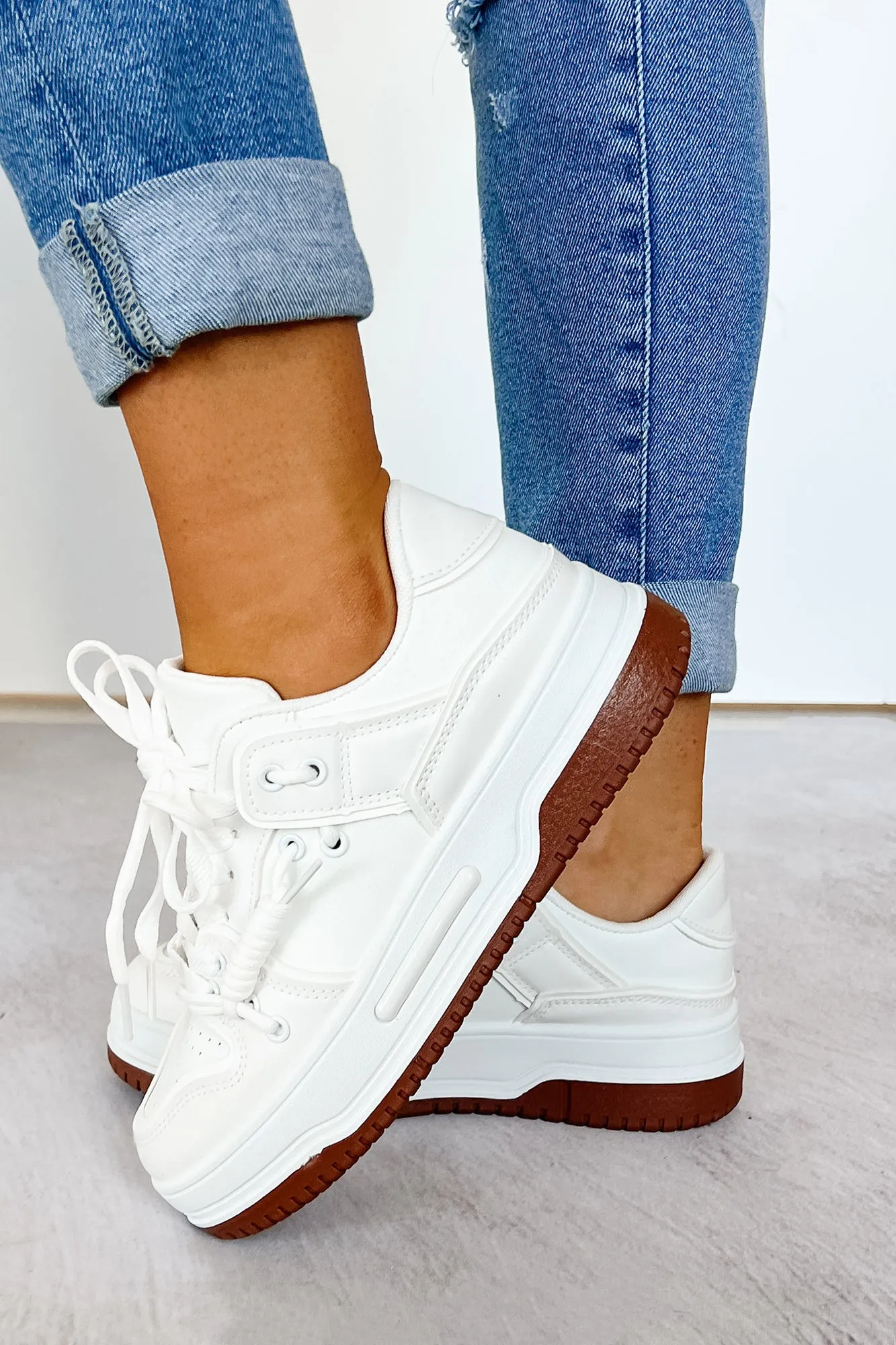 Fast Track Fashion Lace Up Platform Sneakers (White)