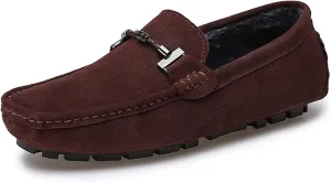 Fur Slippers Suede Leather Moccasin for Men Flat Loafer Casual Driving Slip On Winter Shoes