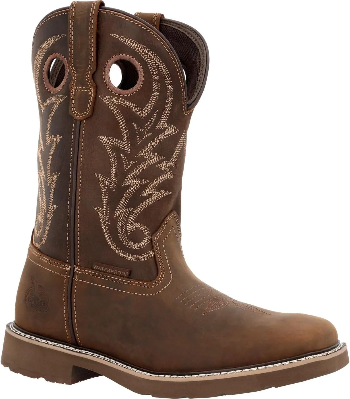 Georgia Boot Core 37 Western 11" Waterproof Pull-On Work Boot, Brown, Size 14(W)