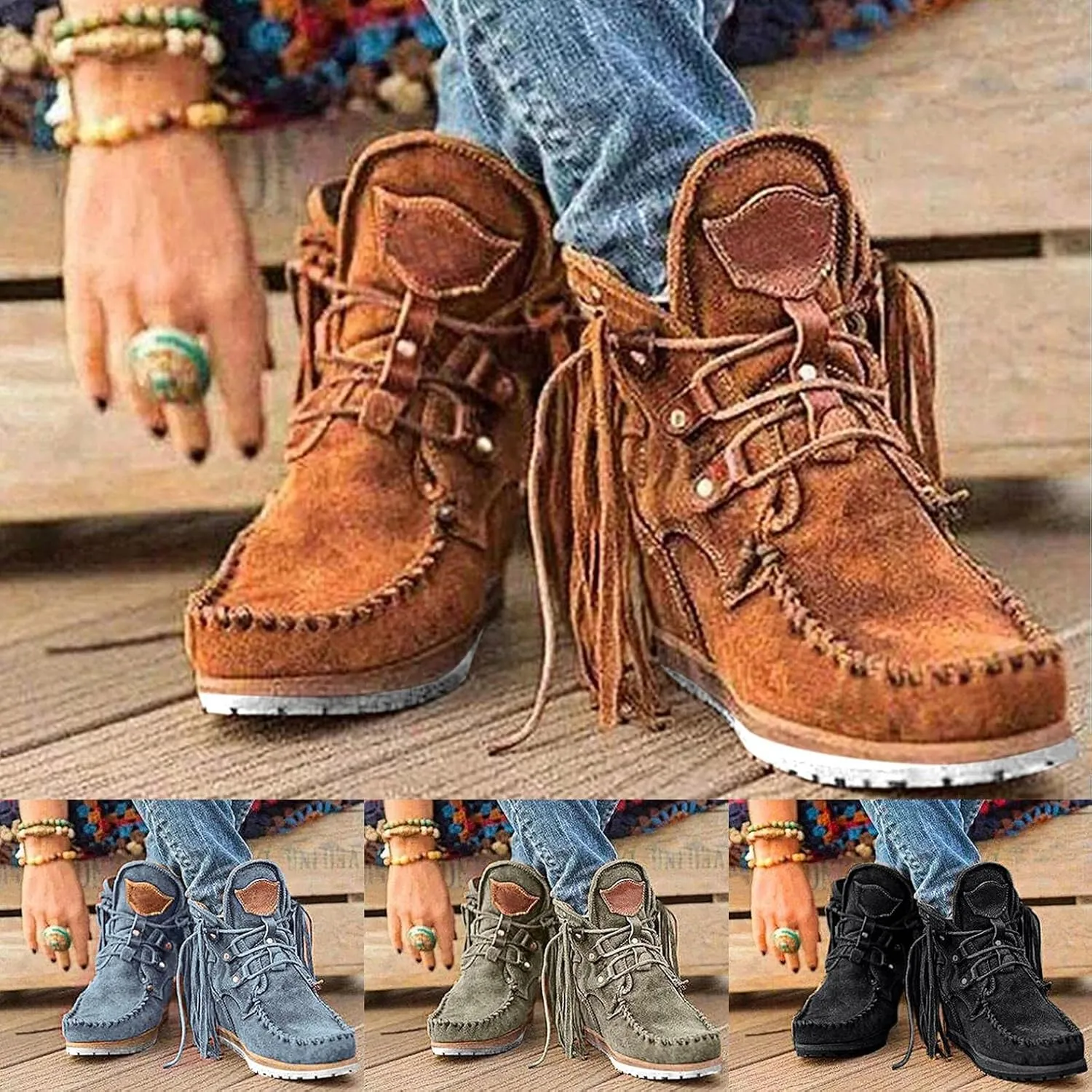 Gibobby Boots for Women Low Heel V-Cut Flat Ankle Boots Comfort Combat Boots Fall Winter Booties Shoes