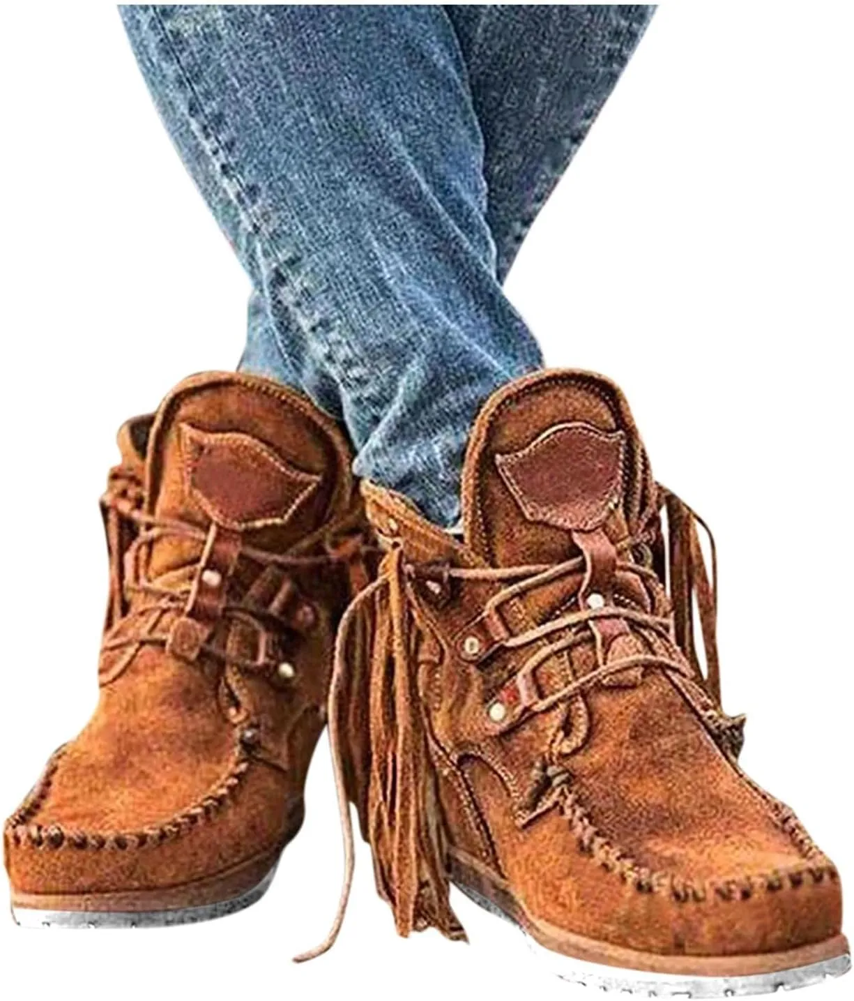 Gibobby Boots for Women Low Heel V-Cut Flat Ankle Boots Comfort Combat Boots Fall Winter Booties Shoes