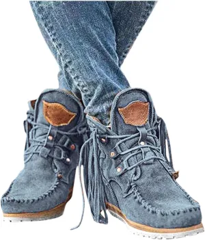 Gibobby Boots for Women Low Heel V-Cut Flat Ankle Boots Comfort Combat Boots Fall Winter Booties Shoes