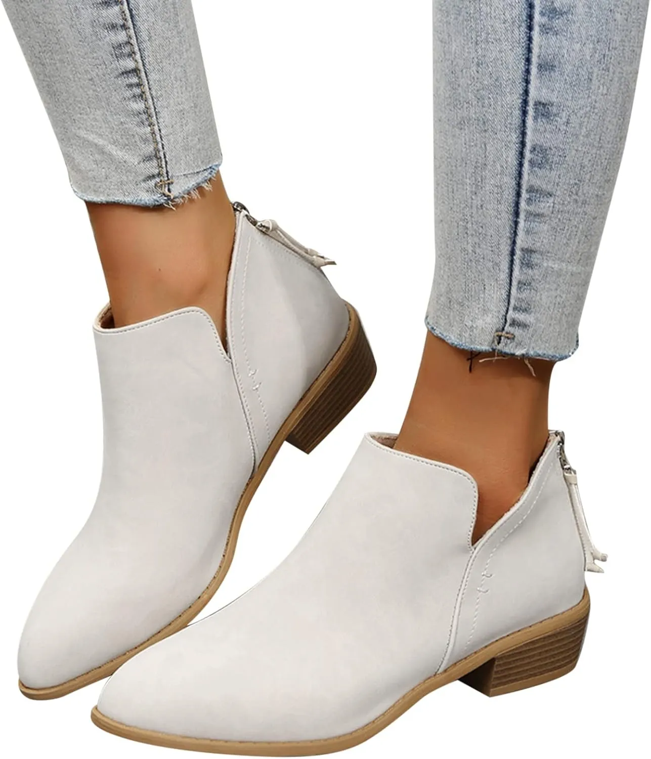 Gibobby Womens Boots Low Heel Retro V-Cut Short Warm Boots Closed Toe Low Heel Combat Western Shoes