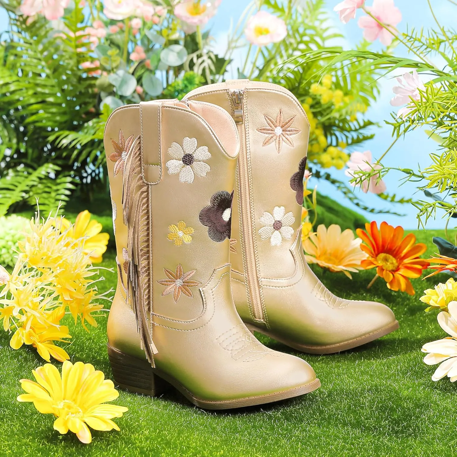 Girls Cowboy Boots Toddler Cowgirl Floral Embroidered Fringe Little Kids Western Boots Girl Riding Boot Birthday Party