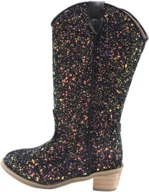 Girls Cowboy Sparkly Boots Pull On Non Slip Boots Pointed Toe Mid Calf Western Low Heels Boots for Little Kid Big Kid