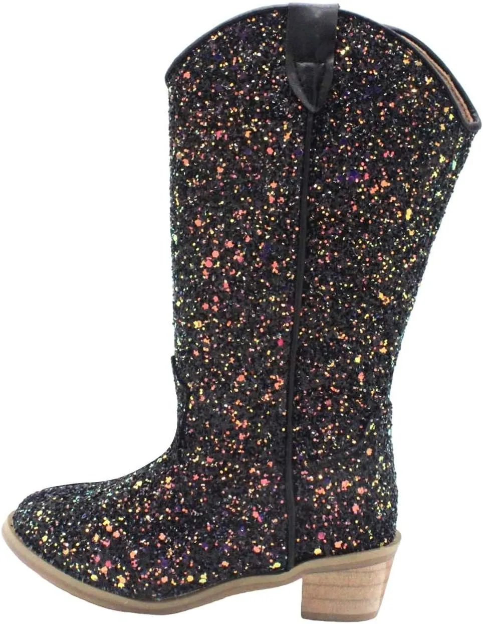 Girls Cowboy Sparkly Boots Pull On Non Slip Boots Pointed Toe Mid Calf Western Low Heels Boots for Little Kid Big Kid