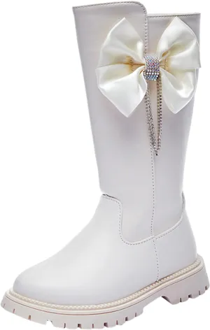 Girls Mid Calf Boots Kids Side Zipper Chunky Bottom Low Heels Thermal Warmth High Boots with Bowknot for Fall Winter