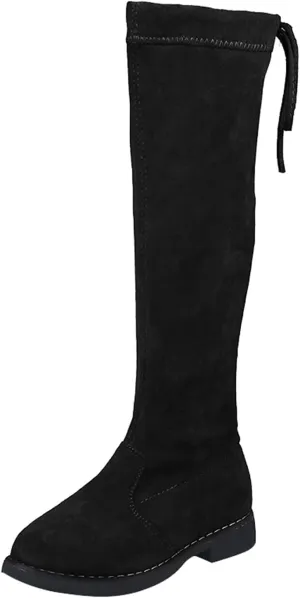 Girls Over The Knee Boots Thigh High Chunky Black Faux Lined Low Heel Boots Long Stretch Fall Winter Pointed Boots