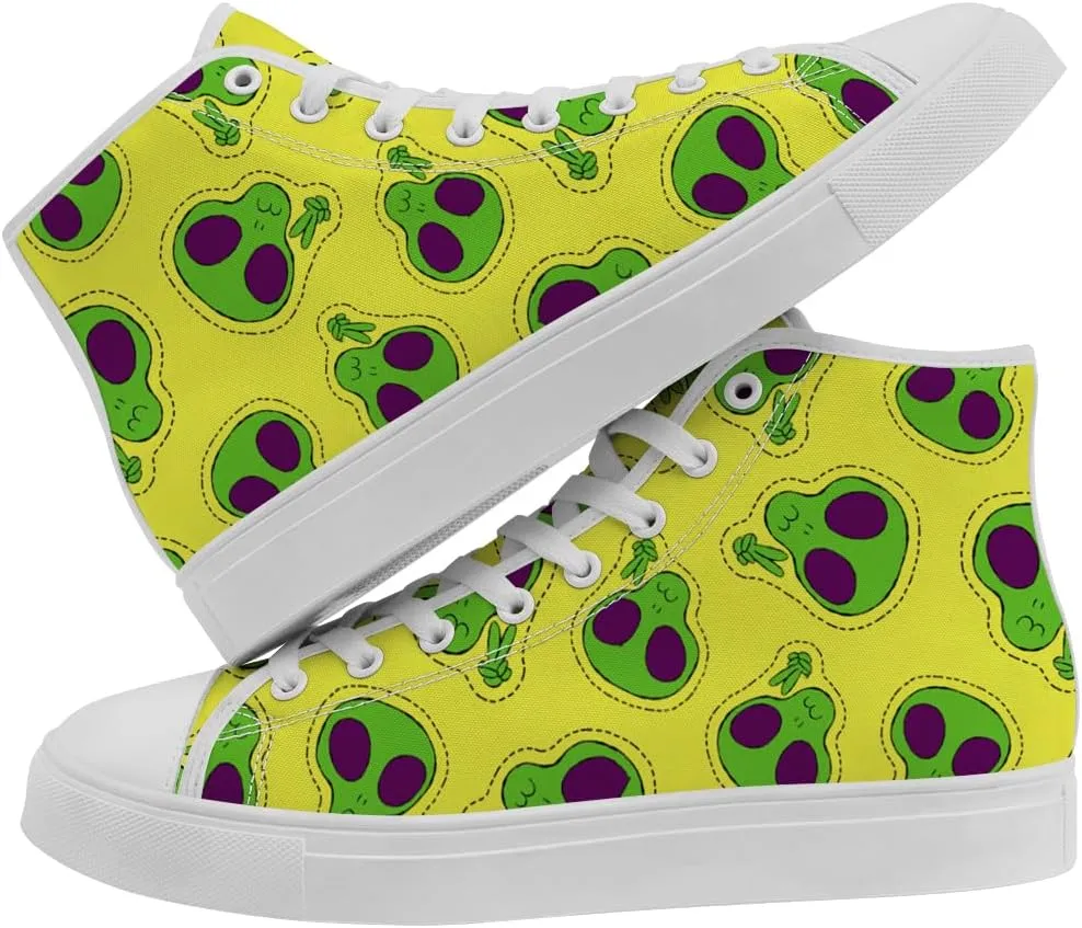 High Shoes for Men Women Alien High Top Canvas Sneakers Lace Up Casual Walking Shoes Gifts for Boys Girls