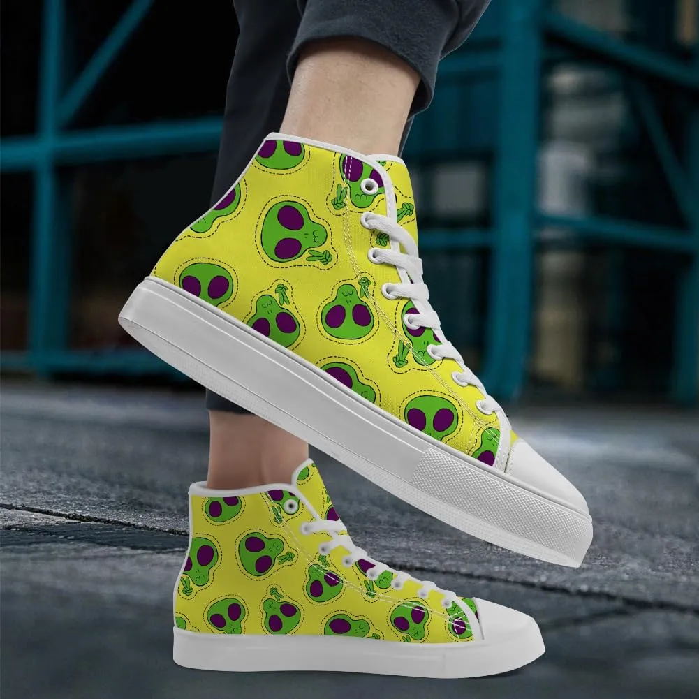 High Shoes for Men Women Alien High Top Canvas Sneakers Lace Up Casual Walking Shoes Gifts for Boys Girls