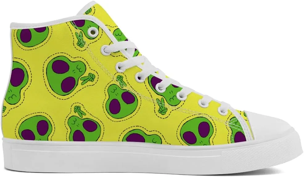 High Shoes for Men Women Alien High Top Canvas Sneakers Lace Up Casual Walking Shoes Gifts for Boys Girls