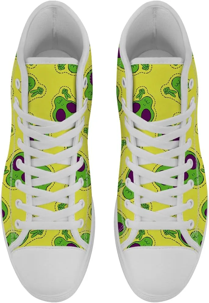 High Shoes for Men Women Alien High Top Canvas Sneakers Lace Up Casual Walking Shoes Gifts for Boys Girls