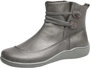 hlysgo Vintage Flat Casual Boots for Women, Waterproof Fashion Outdoor Flatform Hiking Boot with Side Zipper