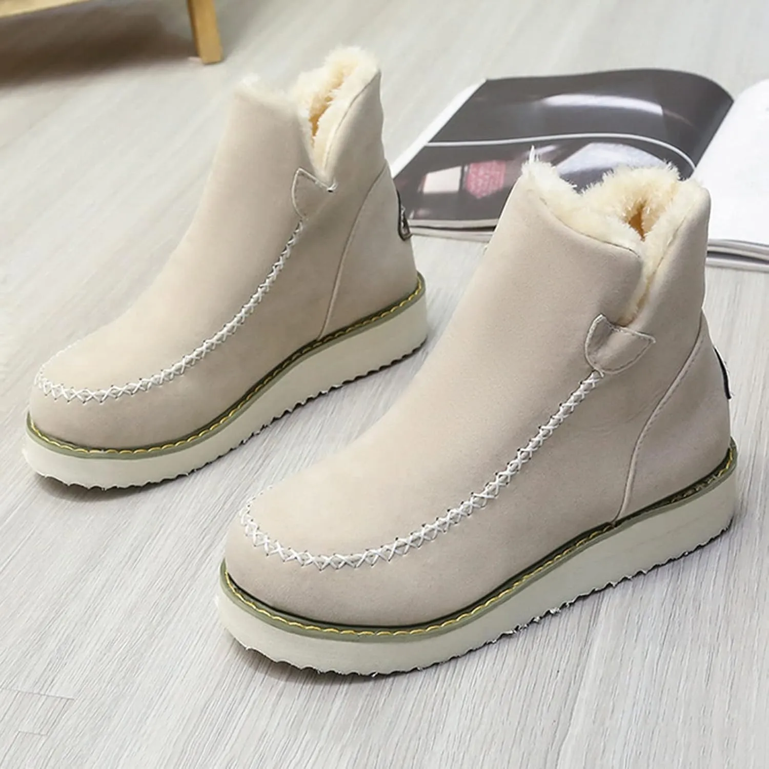 hlysgo Women Wide Width Winter Ankle Boots Anti-slip Outdoor Hiking Booties Warm Lined Comfort Snow Boot Suede Boos