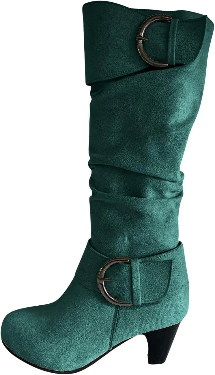 hlysgo Womens Fall Fashion 2025 Casual Slouchy Suede Boots for Women Warm Winter Waterproof Round Toe Heeled Boots & Booties