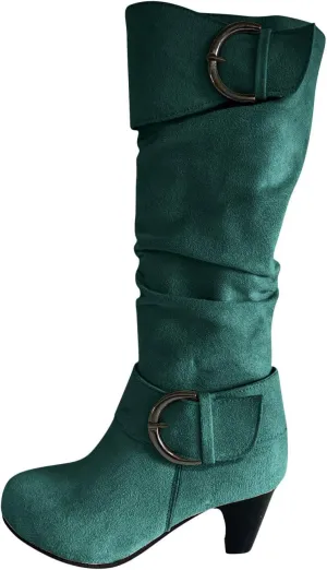 hlysgo Womens Fall Fashion 2025 Casual Slouchy Suede Boots for Women Warm Winter Waterproof Round Toe Heeled Boots & Booties