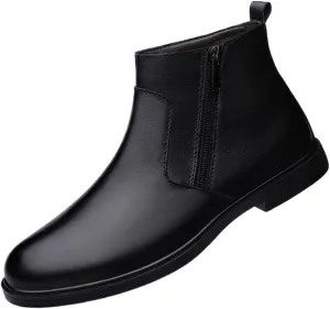 HOOENG Chelsea Boots for Men Round Toe Simple Leather Anti-Slip Slip On Waterproof Wearable Non Slip Dress (Color : Black Lined, Size : 8.5)