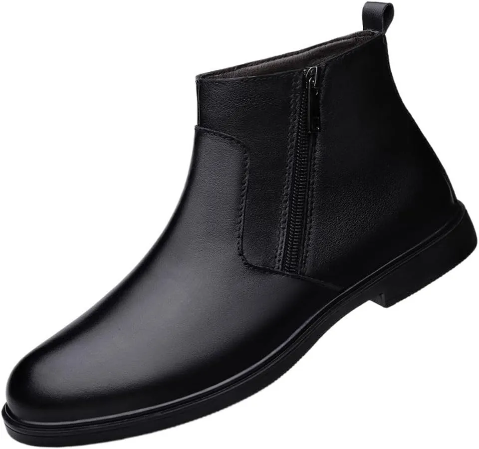 HOOENG Chelsea Boots for Men Round Toe Simple Leather Anti-Slip Slip On Waterproof Wearable Non Slip Dress (Color : Black, Size : 10.5)