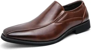 HOOENG Dress Oxford for Men Slip On Square Toe Bike Toe Vegan Leather Slip Resistant Rubber Sole Low Top Working (Color : Brown, Size : 7.5)
