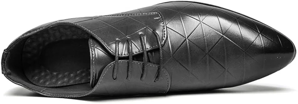 HOOENG Formal Shoes for Men Lace Up Plaid Burnished Toe Derby Shoes Vegan Leather Low Top Rubber Sole Slip Resistant Party