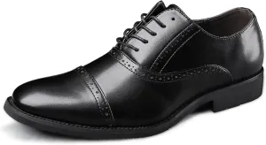 HOOENG Formal Shoes for Men Lace Up Round Cap Toe Vegan Leather Non Slip Low Top Rubber Sole Block Heel Slip Resistant Business (Color : Black, Size : 8)