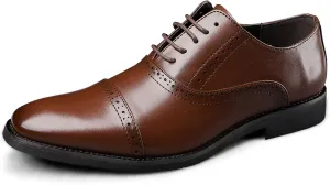 HOOENG Formal Shoes for Men Lace Up Round Cap Toe Vegan Leather Non Slip Low Top Rubber Sole Block Heel Slip Resistant Business (Color : Brown, Size : 9)