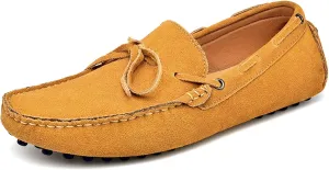 HOOENG Loafer Shoes for Men Deck Shoes 1-Eye Genuine Leather Stitching Details Suede Vamp Flat Heel Flexible Lightweight Resistant Casual Slip on (Color : Khaki, Size : 8)