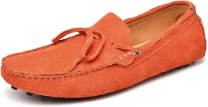 HOOENG Loafer Shoes for Men Deck Shoes 1-Eye Genuine Leather Stitching Details Suede Vamp Flat Heel Flexible Lightweight Resistant Casual Slip on (Color : Orange, Size : 7)