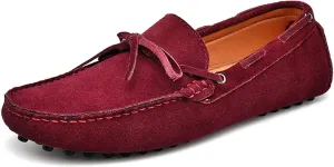 HOOENG Loafer Shoes for Men Deck Shoes 1-Eye Genuine Leather Stitching Details Suede Vamp Flat Heel Flexible Lightweight Resistant Casual Slip on (Color : Wine Red, Size : 11)